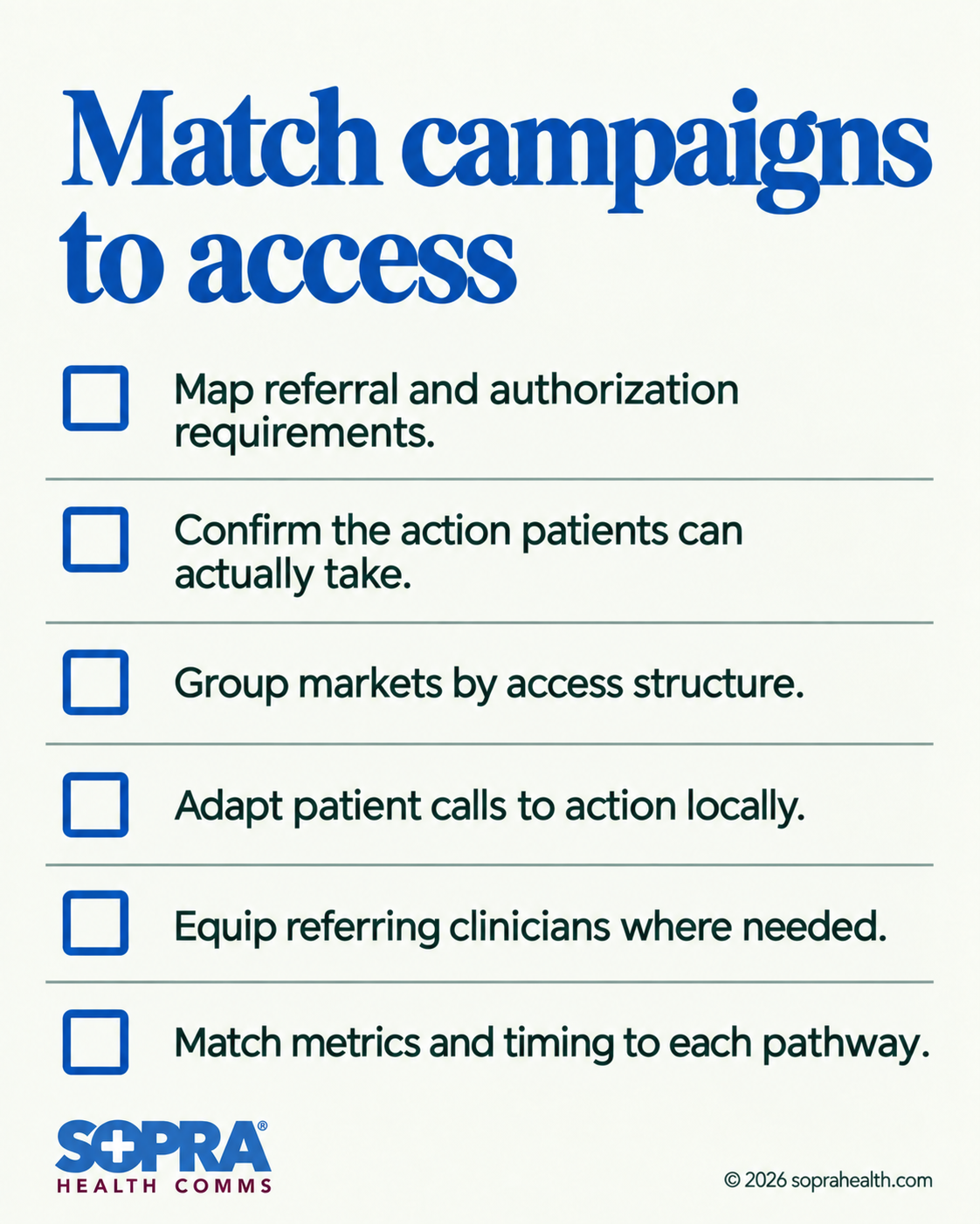 Recap: Map referrals, confirm patient action paths, group markets by access, adapt to local actions, equip clinicians, measure metrics by pathway