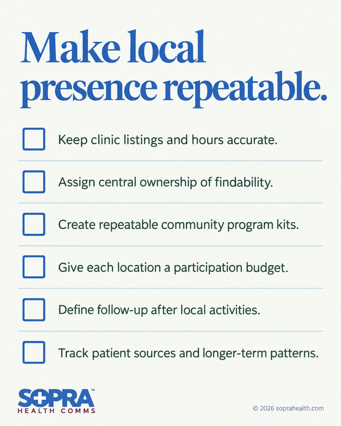 Recap: Keep listings current, assign ownership, create community kits, provide budget if possible, define follow-up, track longer-term patterns